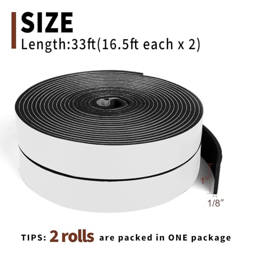 Yotache Foam Strips Adhesive 2 Rolls 1" x1/8", Neoprene Weather Stripping High Density Foam Tape Seal for Doors and Windows Insulation, Total 33 Feet Long (2 X 16.5 Ft Each) - Image 4