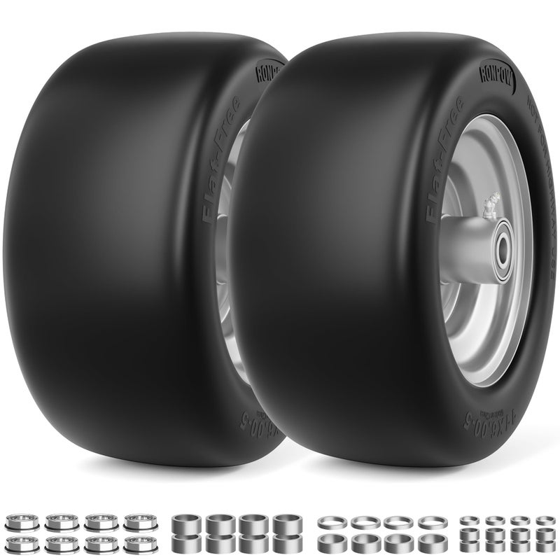 RONPOW 11x6.00-5 Flat Free Lawn Mower Tire and Wheel, 11x6x5 Solid Front Tires for Zero Turn Mower, 400Lbs Load, 3/4", 5/8" and 1/2" Bearings, 5.31"-7.71" Hub for Residential Commercial, 2Pack Gray - Image 1