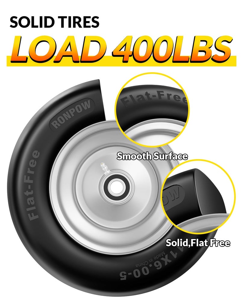 RONPOW 11x6.00-5 Flat Free Lawn Mower Tire and Wheel, 11x6x5 Solid Front Tires for Zero Turn Mower, 400Lbs Load, 3/4", 5/8" and 1/2" Bearings, 5.31"-7.71" Hub for Residential Commercial, 2Pack Gray - Image 4