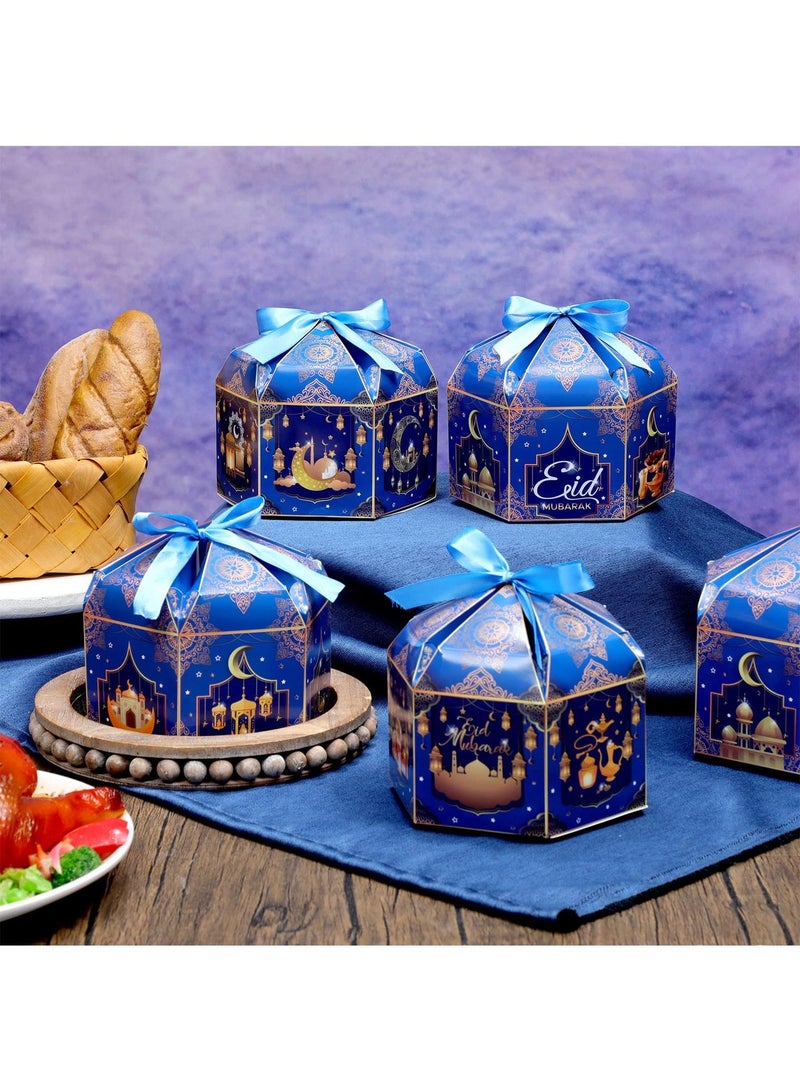 Y&D 12 Pcs Ramadan Eid Mubarak Treat Boxes Ramadan Gift Boxes Eid Mubarak Party Favors Decorations Muslim Ramadan Candies Goodies Boxes With Ribbon For Eid Supplies 13X17.5cm 4 Designs - Image 1