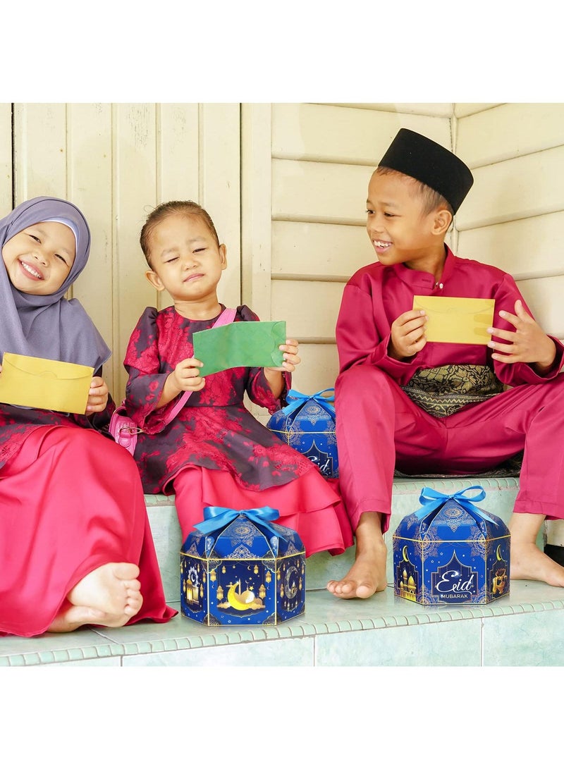 Y&D 12 Pcs Ramadan Eid Mubarak Treat Boxes Ramadan Gift Boxes Eid Mubarak Party Favors Decorations Muslim Ramadan Candies Goodies Boxes With Ribbon For Eid Supplies 13X17.5cm 4 Designs - Image 4
