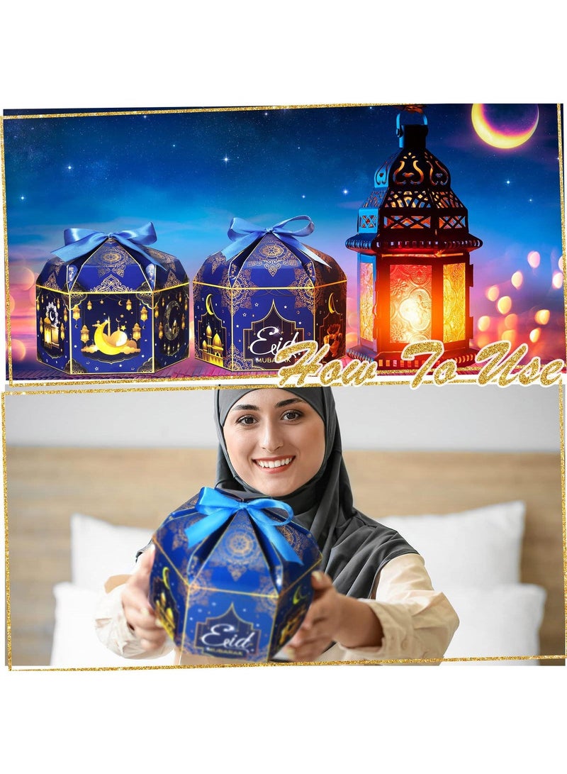 Y&D 12 Pcs Ramadan Eid Mubarak Treat Boxes Ramadan Gift Boxes Eid Mubarak Party Favors Decorations Muslim Ramadan Candies Goodies Boxes With Ribbon For Eid Supplies 13X17.5cm 4 Designs - Image 3