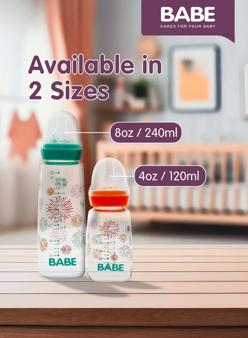 Babe baby Glass Feeding Bottle round Orange -120 ml ( 4 oz) - Image 2