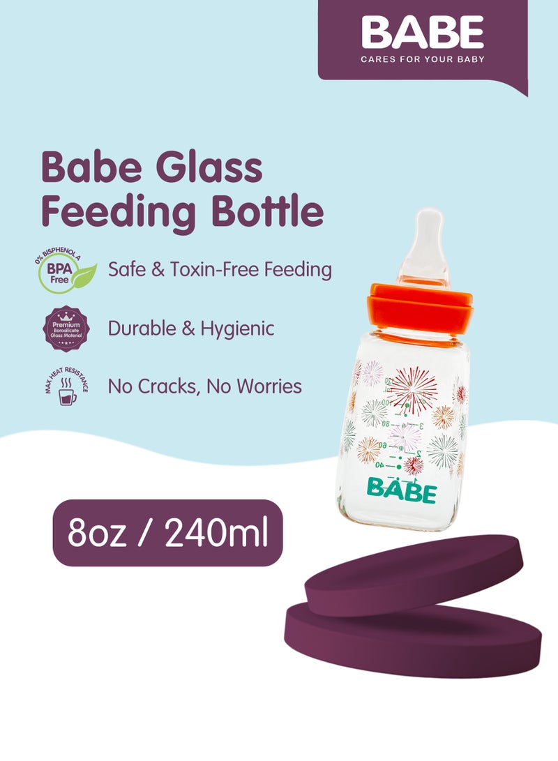 Babe baby Glass Feeding Bottle round Orange -120 ml ( 4 oz) - Image 4