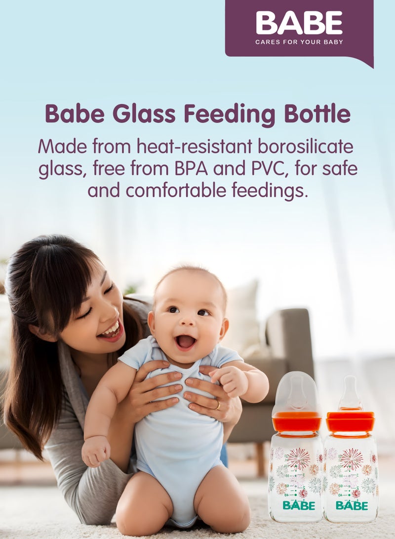 Babe baby Glass Feeding Bottle round Orange -120 ml ( 4 oz) - Image 5