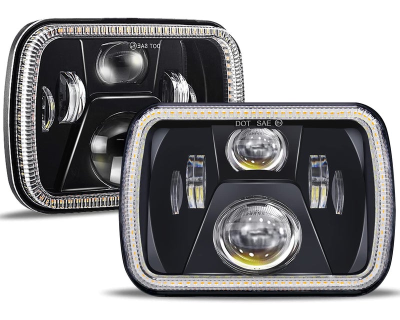 UNISHINE Rectangular 5x7 7x6 Inch LED Headlights Sealed Beam Headlamp AmberWhite DRL Halo Angel Eyes Compatible with Jeep Wrangler YJ Cherokee XJ Truck Replacement H6054 H5054 H6054LL 2pcsT002ZQ