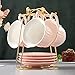 DUJUST Tea Cups and Saucers Set of 4 (8 OZ), Candy Pink Tea Cup Set with Golden Trim, Petal Edge Coffee Cups with Metal - Image 2