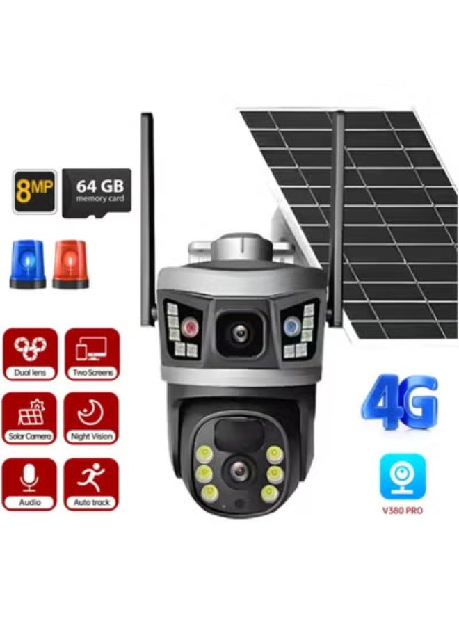ELTRAZONE 8MP Dual Lens CCTV Camera for Home – 360° Outdoor Solar-Powered Security Camera with 4G SIM Internet, V380 Pro App Control, Full-Color Night Vision, PIR + AI Human Detection, Two-Way Audio, 64GB SD Card, Weatherproof IP Camera for Villa, Garden, Office Surveillance in UAE - Image 2