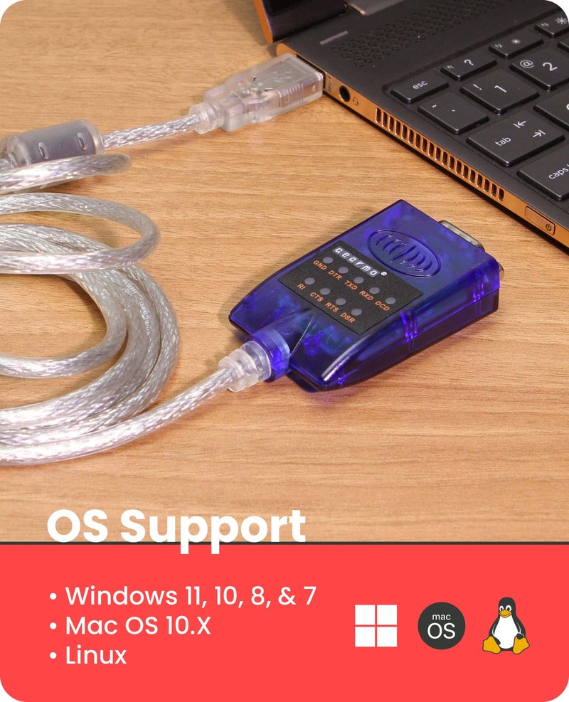 Gearmo محول USB إلى تسلسلي RS-232 مع مؤشرات LED، شريحة FTDI، يدعم Windows 11/10/8.1/8/7، Mac OS X 10.6 وما فوق - Image 3