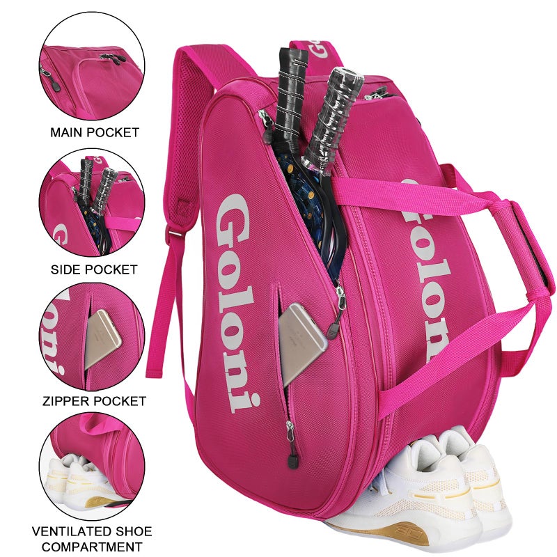Goloni Pickleball Bag Padel Racket Backpack Large Capacity for Men Women Separate Waterproof Shoes Compartment Pickleball Accessories -Thermal Insulated Pockets Fits 4 to 10 Paddles - Image 3