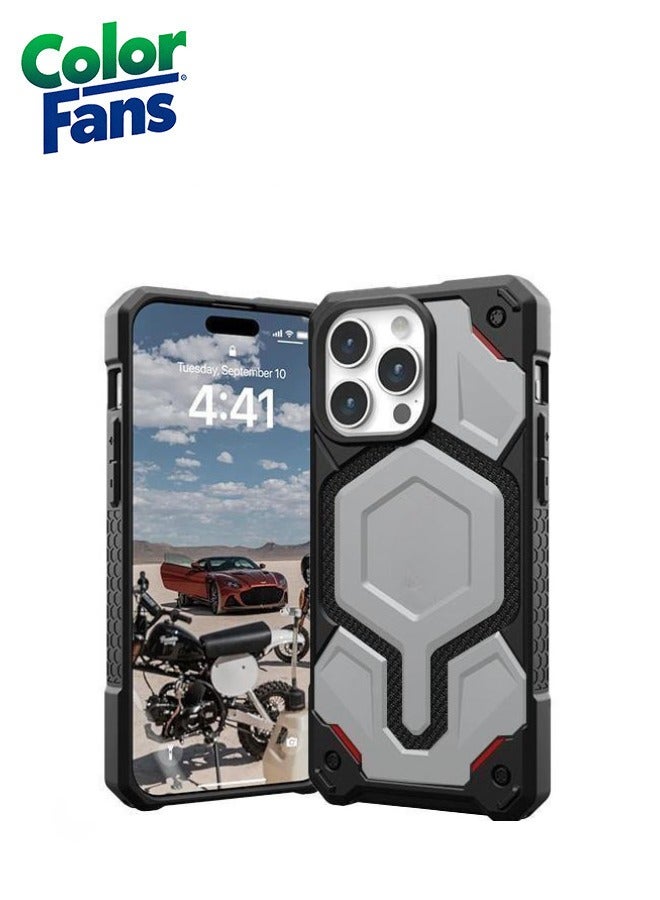 Color Fans Monarch Pro Kevlar MagFit iPhone 14 Pro Case Rugged Protective Cover Silver