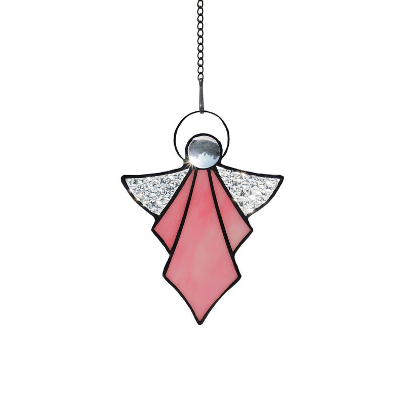 HAOSUM Angel OrnamentStained Glass Window Hangings DecorTiffany Style Handcrafted Suncatcher for Window Memorial Remembrance Sympathy Gifts Angel Gifts for WomenPink