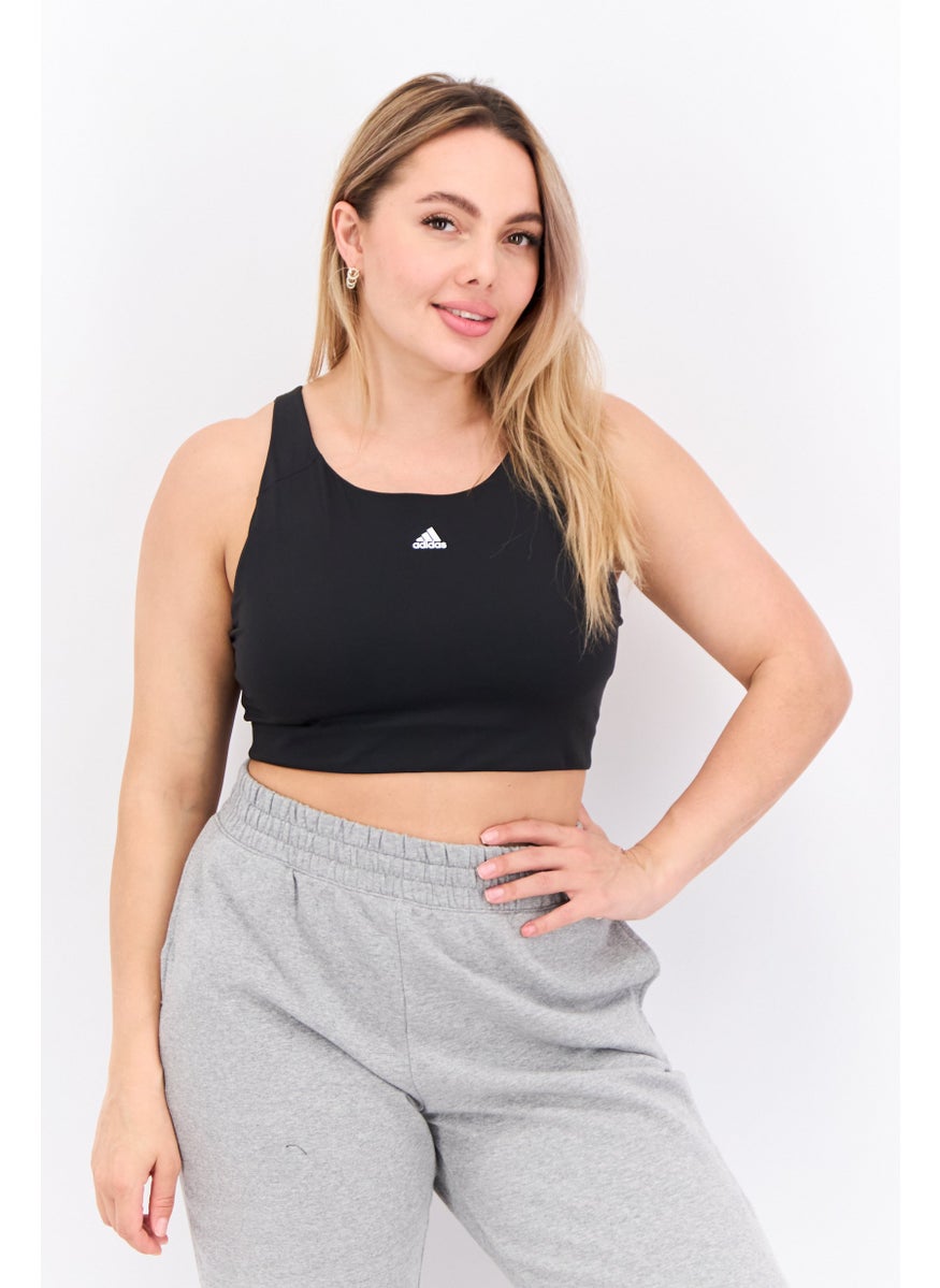 Adidas - Women Brand Logo Padded Sports Bra, Black - Image 1