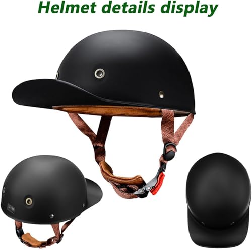 CHPINGN Baseball Motorcycle Helmet for Bike Cruiser Chopper Moped Scooter Open Face Helmet for Adult Women Men DOT ApprovedMatte Black - Image 3