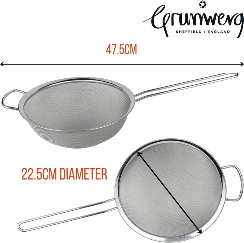GRUNWERG ST-3009 Fine Mesh Strainer with Polished Rim And Handle, Silver, 9-Inch, 22.5cm Diameter - Image 3
