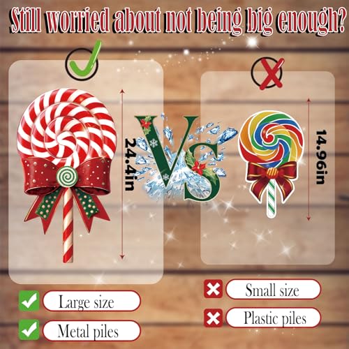 BoGlowHaven Outdoor Christmas Decorations Jumbo 24 Inch Lollipop Yard Signs 5ct with 20 Stakes 10 Fiberglass and 10 Metal Waterproof Holiday Christmas Decorations for and Garden Waterproof - Image 3
