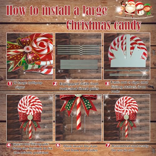BoGlowHaven Outdoor Christmas Decorations Jumbo 24 Inch Lollipop Yard Signs 5ct with 20 Stakes 10 Fiberglass and 10 Metal Waterproof Holiday Christmas Decorations for and Garden Waterproof - Image 4