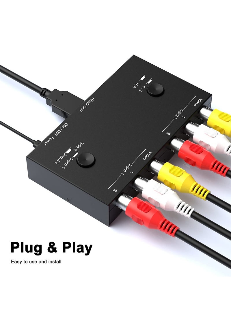 Generic 2 AV to HDMI Converter, 1080P/720P 2 Port RCA Composite CVBS AV Switch to HDMI Converter Adapter Support 4:3/16:9 Switching, for TV PC PS2 PS3 N64 NGC SNES WII VHS VCR Camera DVD-Black  - Image 2