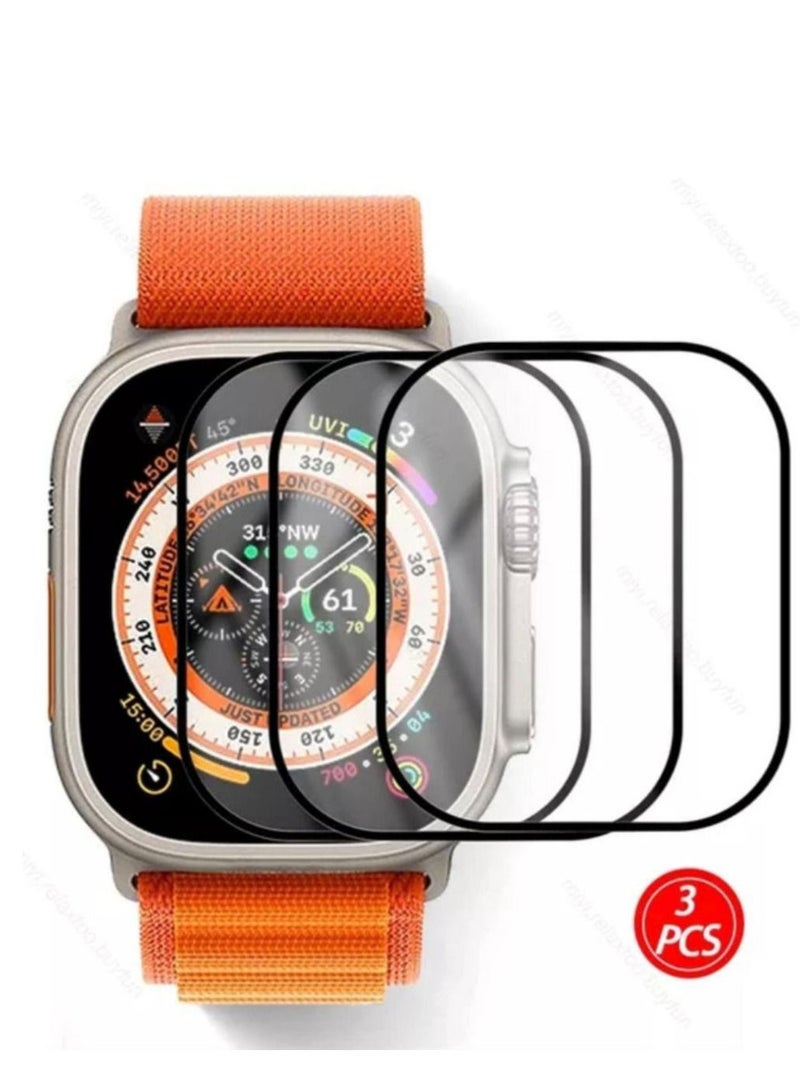 ثلاث قطع ملصقات حماية شاشة الساعة متوافقة مع ساعة أبل الترا / الترا 2 / الترا 3، مقاس 49 مم