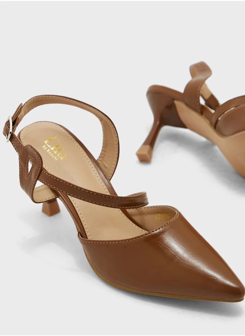 ELLA Shiny Asymetric Strap Pointed Pump