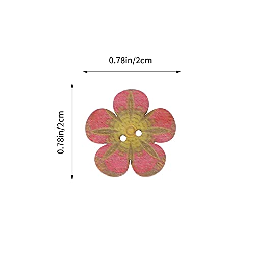 POPETPOP 100 Pcs Wooden Flower Shaped Buttons for Crafts : 2 Hole Decorative Buttons for DIY Craft Sewing Scrapbooking, Random Color Patterns, 0.79 X 0.79 X 0.04 Inch - Image 2