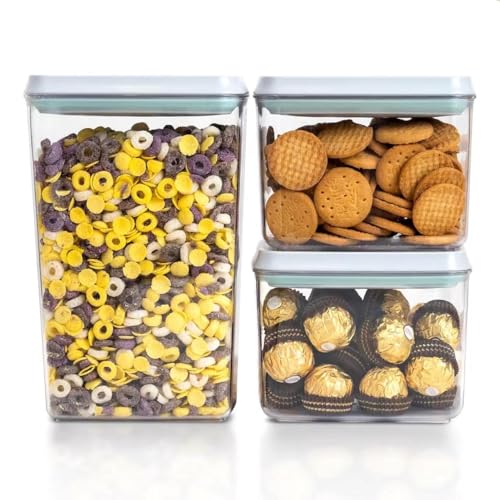 Tourdeus Pop Top Food Storage Containers, 3-Piece Pantry Containers with Lids Airtight, BPA Free Pop Containers for Food Storage, 2 * 1.3Qt+2.9Qt - Image 1