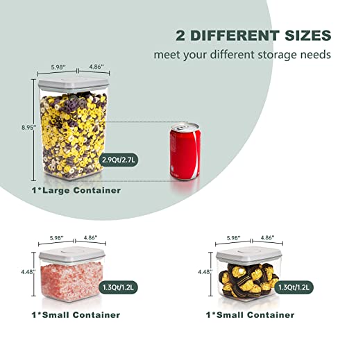 Tourdeus Pop Top Food Storage Containers, 3-Piece Pantry Containers with Lids Airtight, BPA Free Pop Containers for Food Storage, 2 * 1.3Qt+2.9Qt - Image 4