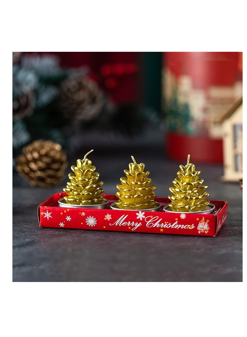 Christmas Candles Smokeless Christmas Tea Lights Christmas Decoration Tealights Including Xmas Tree, Santa Claus, Snowman, House and Pinecones Shaped Candles (Pinecone) - Image 1