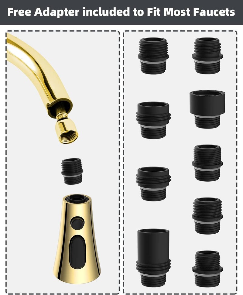 Hibbent 3-Function Pull Down Kitchen Faucet Head Replacement with 12 Adapters, NSF/ANSI/CAN 61 & CUPC Certified Sink Spray Nozzle, Compatible with Moen, Delta, Kohler Faucets, Polished Brass - Image 4