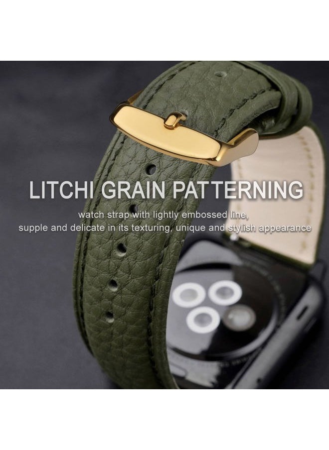 Cshangzei - Watch Band 16mm, Quick Release Textured Padded Leather Straps with Gold Buckle for Men and Women (Army Green) - Image 1
