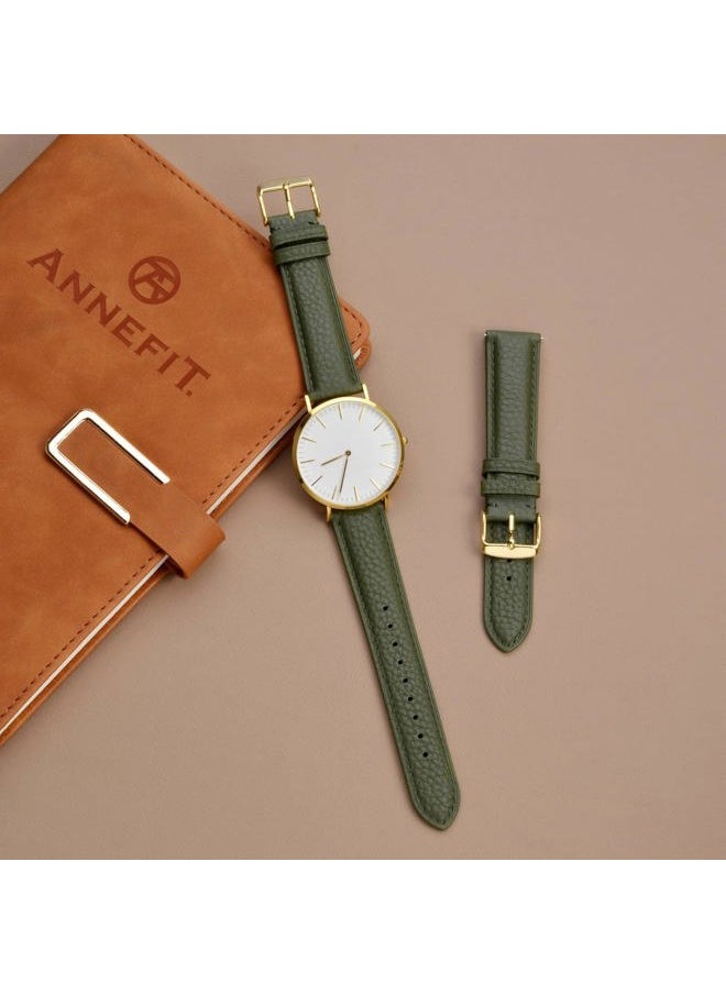 Cshangzei - Watch Band 16mm, Quick Release Textured Padded Leather Straps with Gold Buckle for Men and Women (Army Green) - Image 1