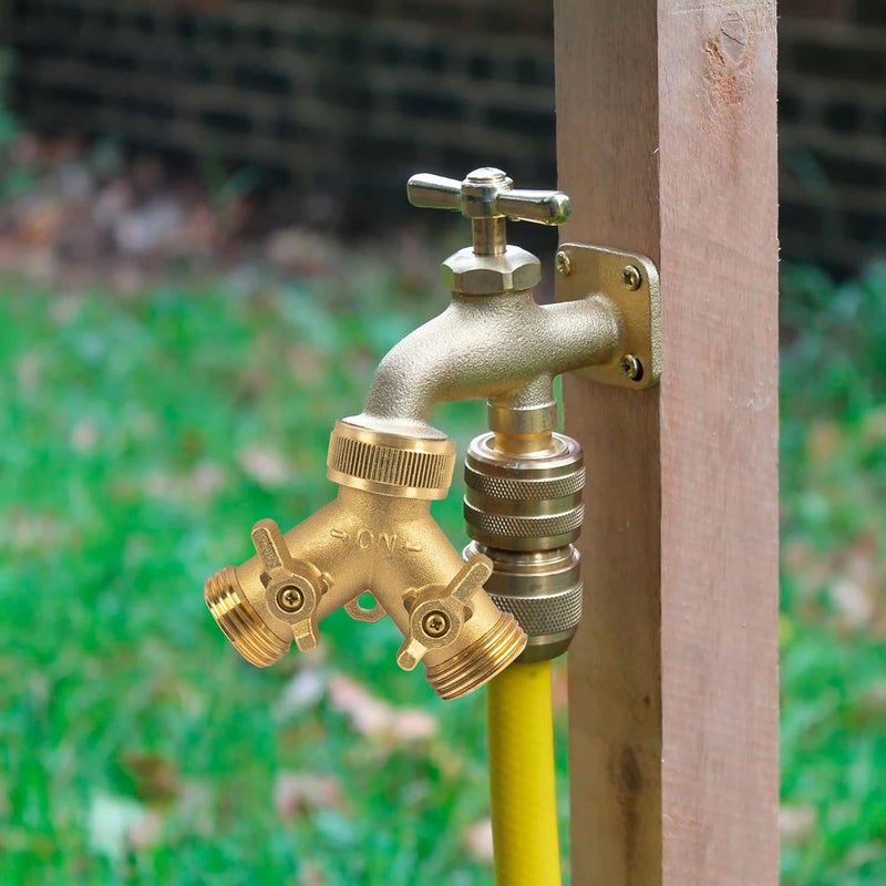 Hourleey Brass Garden Hose Splitter (2 Way), Solid Brass Hose Y Splitter 2 Valves with 2 Extra Rubber Washers (2 Pack) - Image 4