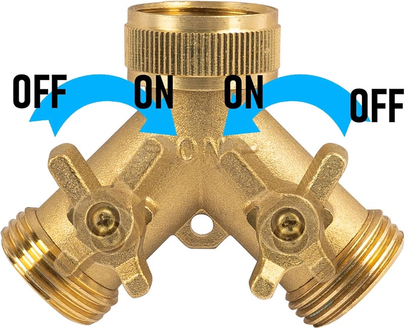Hourleey Brass Garden Hose Splitter (2 Way), Solid Brass Hose Y Splitter 2 Valves with 2 Extra Rubber Washers (2 Pack) - Image 2