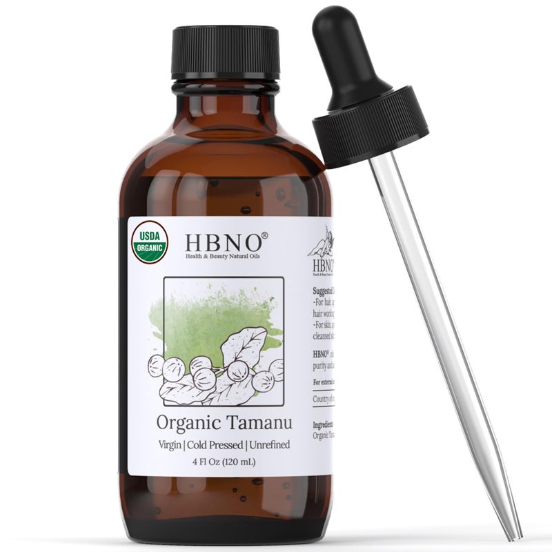 HBNO California Bottled Organic Tamanu Oil 4 oz (120ml) Value Size - USDA Certified Organic Tamanu Oil, Cold Pressed Carrier Oil for Face, Body, Lips, Nails, Shampoo & Conditioner - Image 1