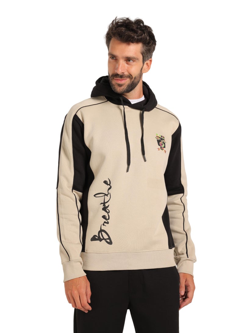REDCOTTON Men’s Beige and Black Milton Hoodie – Stylish Fleece-Lined Sweatshirt with “Breathe” Print - Image 4