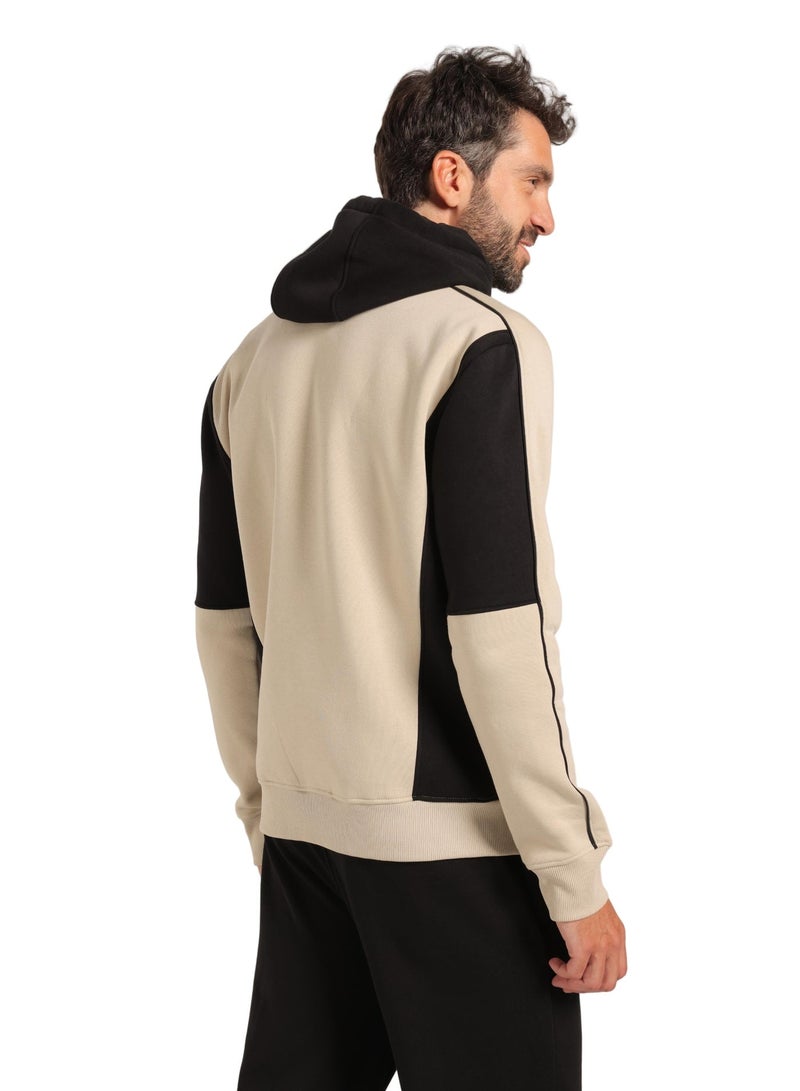 REDCOTTON Men’s Beige and Black Milton Hoodie – Stylish Fleece-Lined Sweatshirt with “Breathe” Print - Image 3