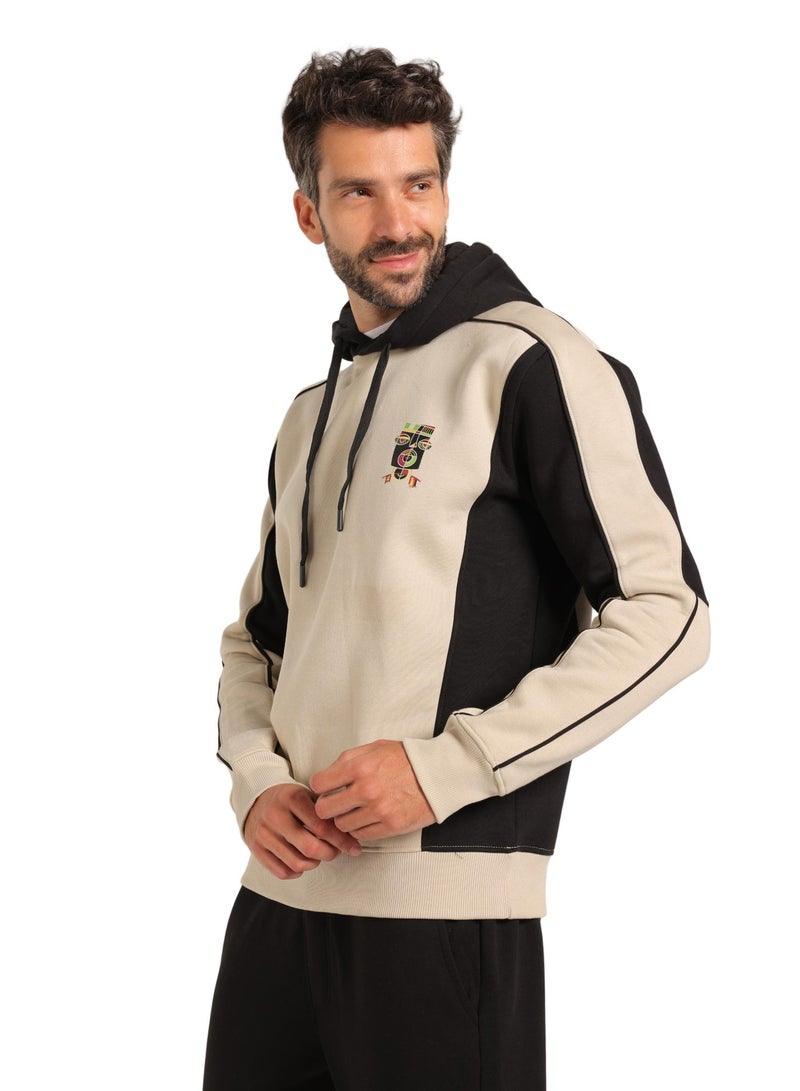 REDCOTTON Men’s Beige and Black Milton Hoodie – Stylish Fleece-Lined Sweatshirt with “Breathe” Print - Image 2