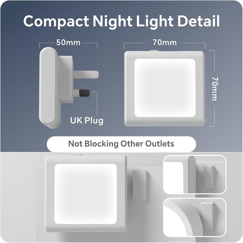 Baytion 0.5W Sensor Night Light Square - Dimmable Warm Yellow Light Plug-In for Home - Image 2