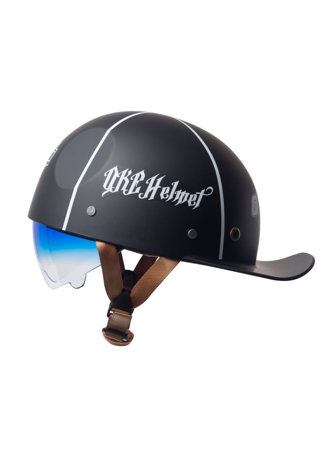 Electric Scooter Motorcycle Half Helmet, Retro Style, Matt Black Gradient Blue Lens (005 Edition)