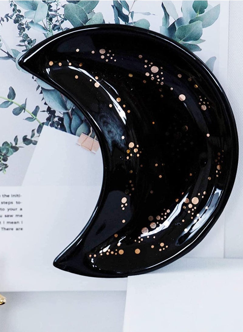 SOLARAE Small Moon Jewelry Dish Tray Decorative Ceramic Trinket Dish Modern Accent Tray for Vanity 2pcs White and Black - Image 3