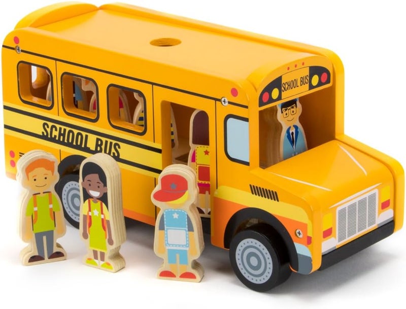 Imagination Generation Back to School Bus Wooden Vehicle Play Set with 8 Character Figures, 7 Students, 1 Bus Driver - Image 1