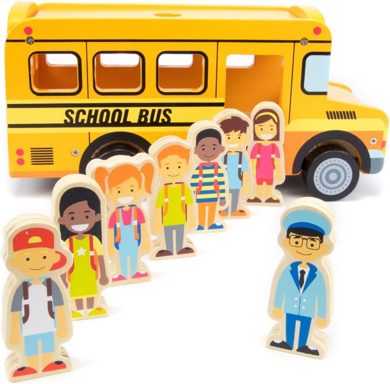Imagination Generation Back to School Bus Wooden Vehicle Play Set with 8 Character Figures, 7 Students, 1 Bus Driver - Image 2