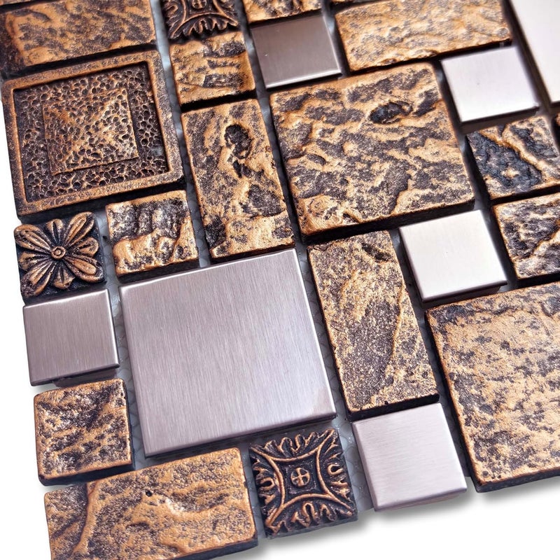 Hominter Bronze & Brushed Metal Mosaic Tile Copper Textured Resin Decorative Wall Backsplash for Kitchen Backsplash, Bathroom Wall, Fireplace Surrounds (3x12 Sample) - Image 5