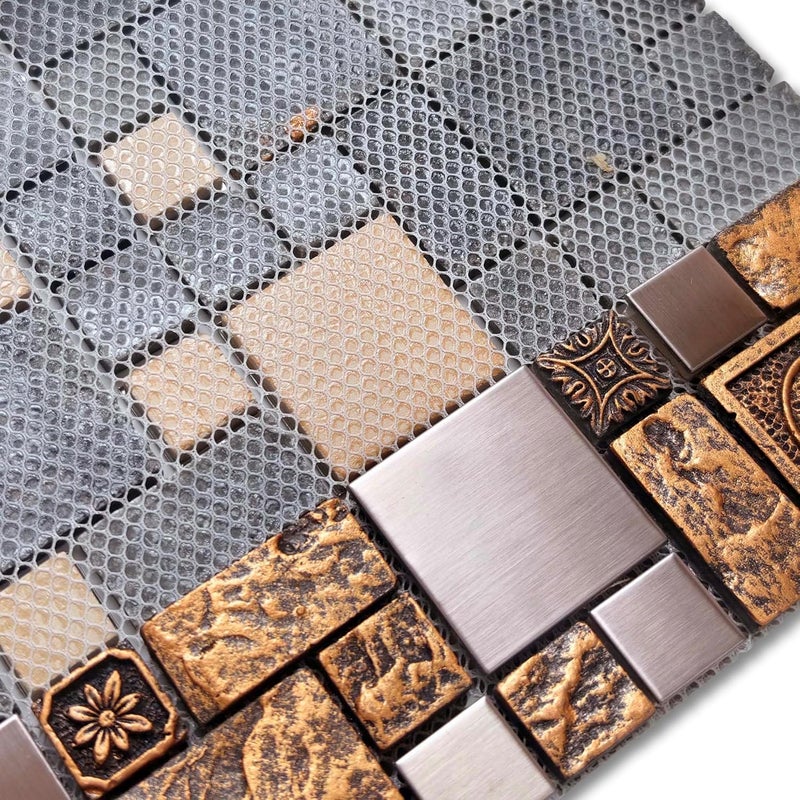 Hominter Bronze & Brushed Metal Mosaic Tile Copper Textured Resin Decorative Wall Backsplash for Kitchen Backsplash, Bathroom Wall, Fireplace Surrounds (3x12 Sample) - Image 4