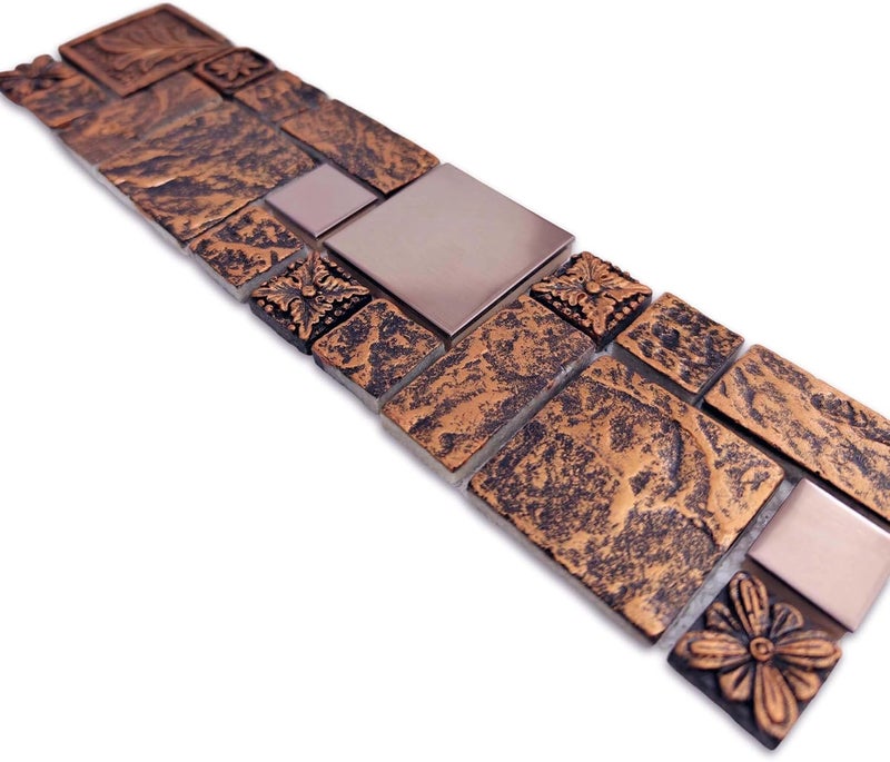 Hominter Bronze & Brushed Metal Mosaic Tile Copper Textured Resin Decorative Wall Backsplash for Kitchen Backsplash, Bathroom Wall, Fireplace Surrounds (3x12 Sample) - Image 1