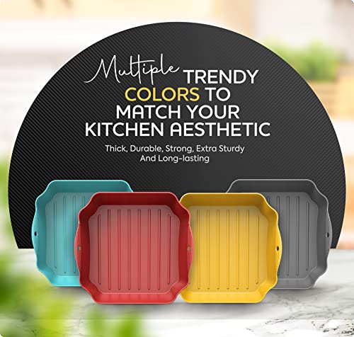 ZIP STANDING Silicone Air Fryer Liners Set OF 4, for 5-8QT Tray Baking Oven, 8.5” Reusable Square with Handles & Holes, Inserts, Accessories - Image 2