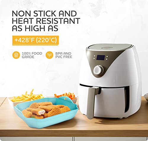 ZIP STANDING Silicone Air Fryer Liners Set OF 4, for 5-8QT Tray Baking Oven, 8.5” Reusable Square with Handles & Holes, Inserts, Accessories - Image 3