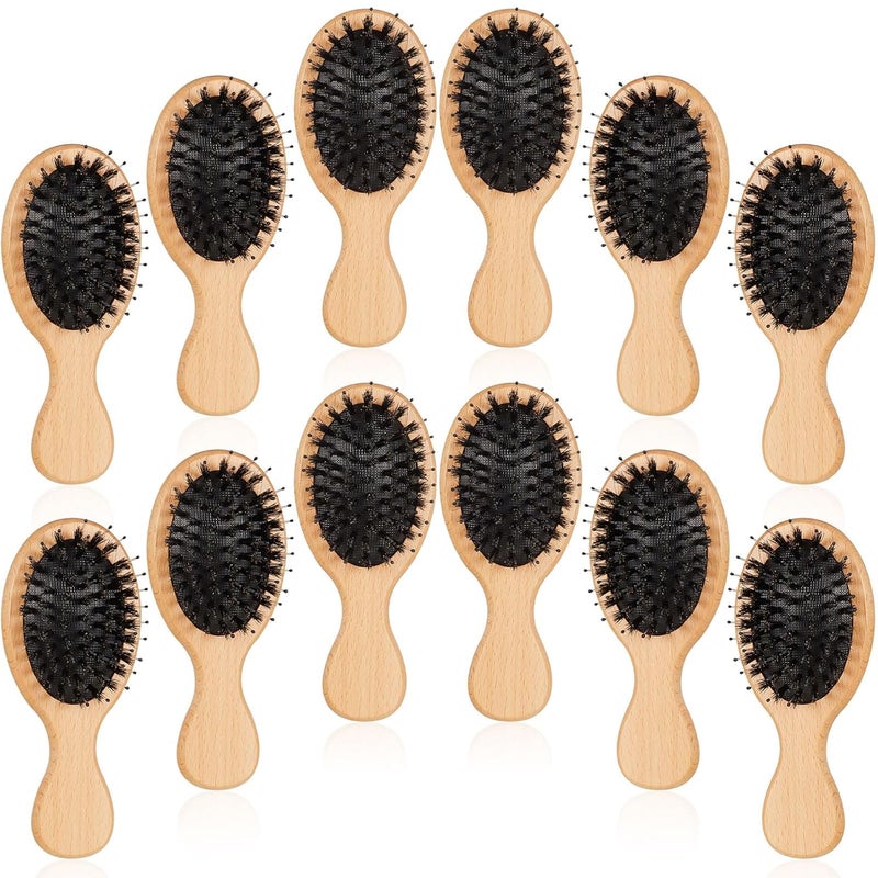 Tessco 12 Pcs Mini Bamboo Hair Brush Bulk Boar Bristle Hairbrush for All Hair Types Pocket Travel Small Bamboo Paddle Hair Brush for Men Women Homeless Hotel