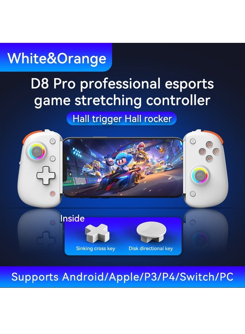 D8PRO Stretch Gaming Controller with Dual Hall Sensor, Motion Sensing, and Macro Programming, compatible with SWITCH/PS4/Android/iOS/PC (White)  - Image 1