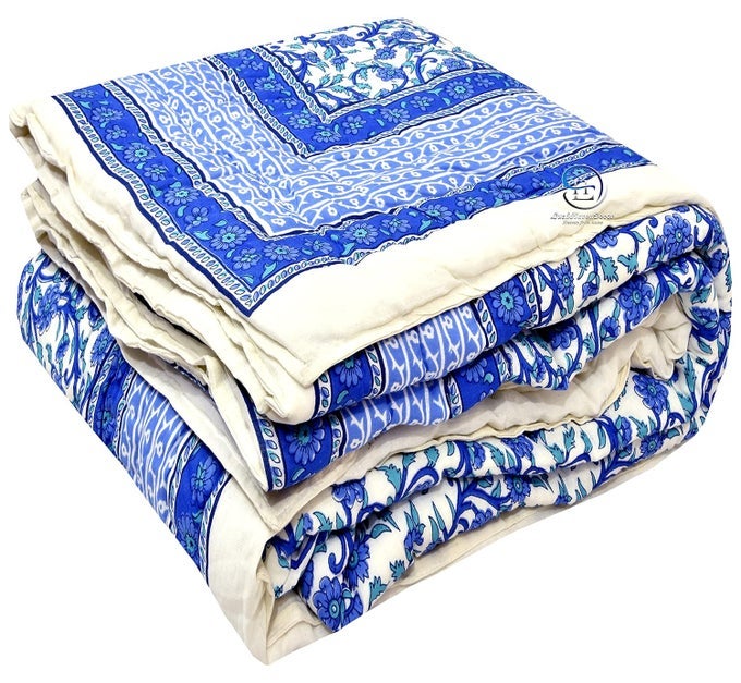 210 TC SINGLE BED JAIPURI COTTON RAJAI BLANKET AC QUILT SOFT LIGHT WEIGHT RAJASTHANI TRADITIONAL RAZIA COMFORTER 85 X 55 INCH BLUE PACK OF